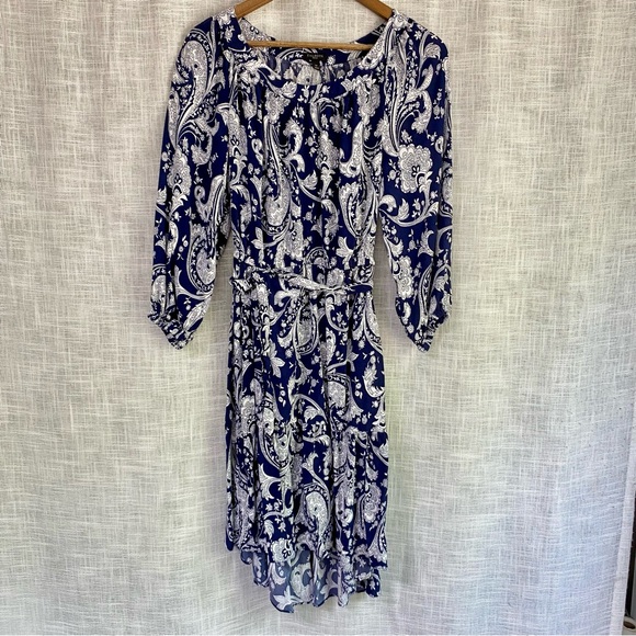 Talbots Dresses & Skirts - Talbots Flounce Hem Midi Dress Navy Blue White Paisley Large Petite